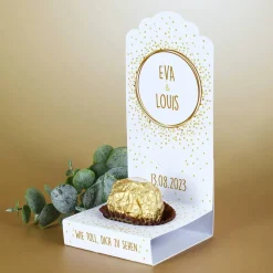 DIY Faltaufsteller zur Hochzeit im 4er-Set mit Ihren Wunschnamen und goldenem Konfetti bedruckt