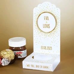 DIY Faltaufsteller zur Hochzeit im 4er-Set mit Ihren Wunschnamen und goldenem Konfetti bedruckt