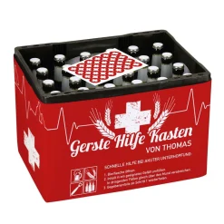 DIY Gerste Hilfe Kasten - Bierkasten-Banderole mit Aufklebern und Name