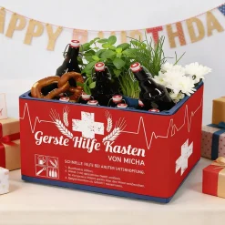 DIY Gerste Hilfe Kasten - Bierkasten-Banderole mit Aufklebern und Name