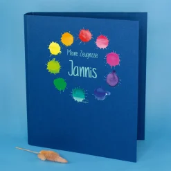 Dokumentenmappe aus Leinen personalisiert mit Name und Wunschtext | Farbkleckse-Motiv und Farbauswahl