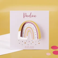 Drehkarte mit Regenbogen zur Geburt für Mädchen