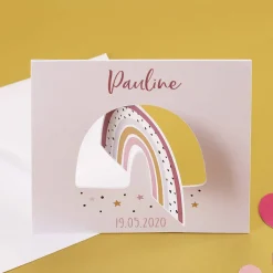 Drehkarte mit Regenbogen zur Geburt für Mädchen