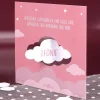 Drehkarte zur Geburt mit drehbarer Wolke und dem Namen des Babys in rosa