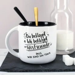 Du bekloppt, Ich bekloppt, Wir Freunde - großer Kaffeepott mit Wunschtext