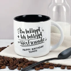 Du bekloppt, Ich bekloppt, Wir Freunde - großer Kaffeepott mit Wunschtext