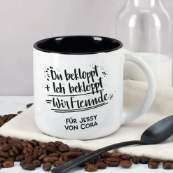 Du bekloppt, Ich bekloppt, Wir Freunde - großer Kaffeepott mit Wunschtext