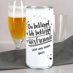 Du bekloppt, Ich bekloppt, Wir Freunde - 1 L Bierdose mit Ihrem Wunschtext