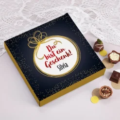 Du bist ein Geschenk - Lindt Pralinen mit Name, 100g