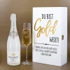Du bist Gold wert! - Geschenkset mit Sekt, Geschenkkiste aus Holz und Sektglas