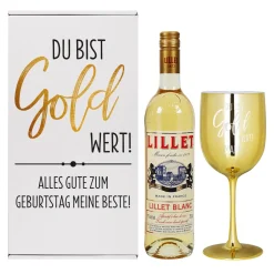 Du bist Gold wert! - Lillet Geschenkset mit Trinkkelch und Präsentbox