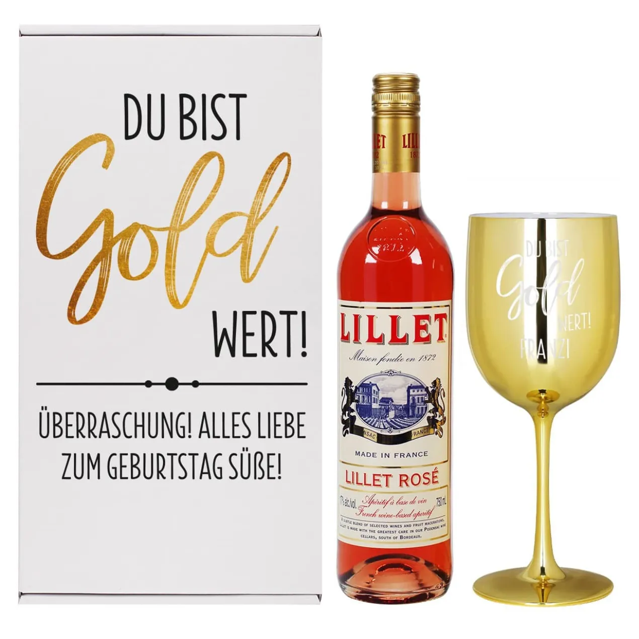 Du bist Gold wert! - Lillet Geschenkset mit Trinkkelch und Präsentbox