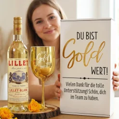Du bist Gold wert! - Lillet Geschenkset mit Trinkkelch und Präsentbox