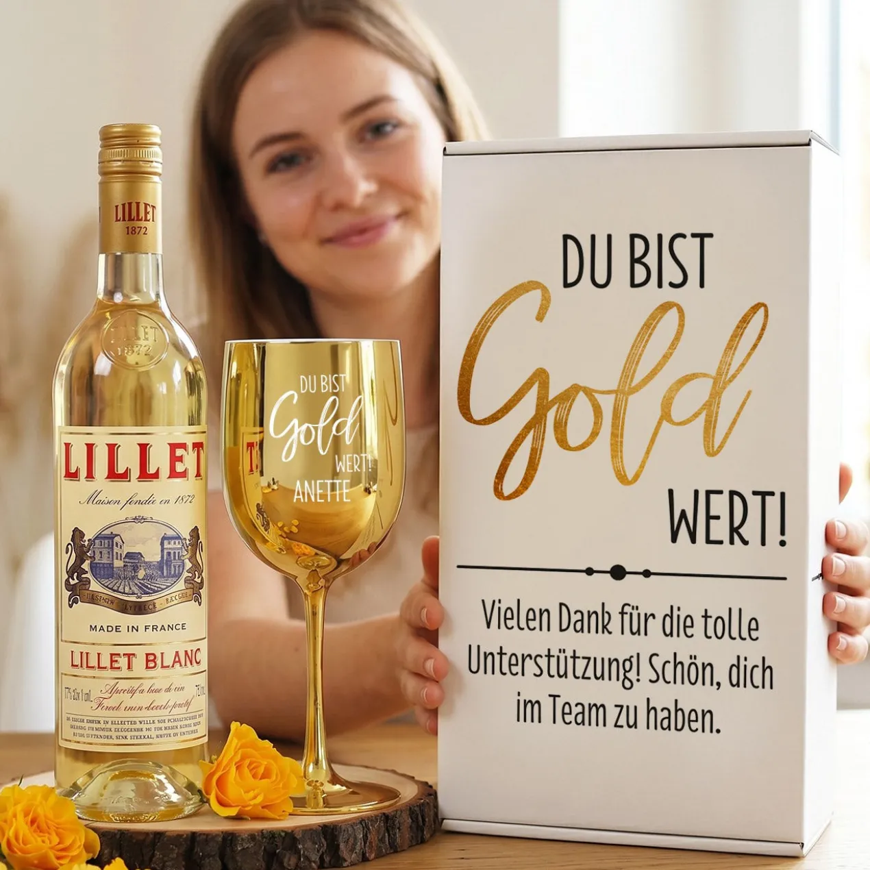 Du bist Gold wert! - Lillet Geschenkset mit Trinkkelch und Präsentbox