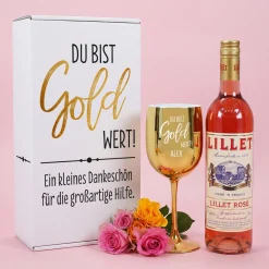 Du bist Gold wert! - Lillet Geschenkset mit Trinkkelch und Präsentbox