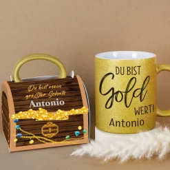 Du bist Gold wert Tasse mit passender Tassentasche