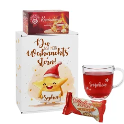 Du bist mein Weihnachtsstern! - Niedliches Geschenkset mit Stollenrigel, Teekanne Tee und Name pers
