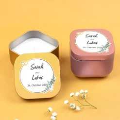 Duftkerze als Gastgeschenk zur Hochzeit in Gold oder Rosé | Hochzeitskerze personalisiert mit Namen