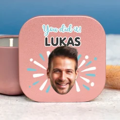 Duftkerze mit Foto, Wunschtext und Motiv personalisiert | Gastgeschenk für Geburtstag & Einschulung