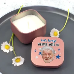 Duftkerze mit Foto, Wunschtext und Motiv personalisiert | Gastgeschenk für Geburtstag & Einschulung