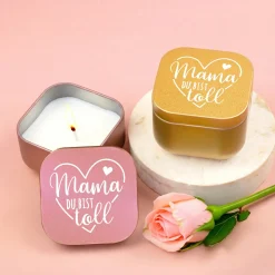 Duftkerze mit Vanilleduft als Geschenk zum Muttertag mit Herz in Gold oder Rosé | Mama du bist toll