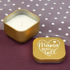 Duftkerze mit Vanilleduft als Geschenk zum Muttertag mit Herz in Gold oder Rosé | Mama du bist toll