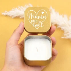 Duftkerze mit Vanilleduft als Geschenk zum Muttertag mit Herz in Gold oder Rosé | Mama du bist toll