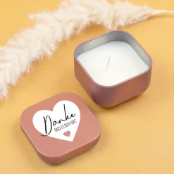 Duftkerze mit Vanilleduft als personalisiertes Dankeschön Geschenk mit Herz in Gold oder Rosé