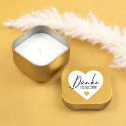 Duftkerze mit Vanilleduft als personalisiertes Dankeschön Geschenk mit Herz in Gold oder Rosé