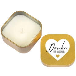 Duftkerze mit Vanilleduft als personalisiertes Dankeschön Geschenk mit Herz in Gold oder Rosé