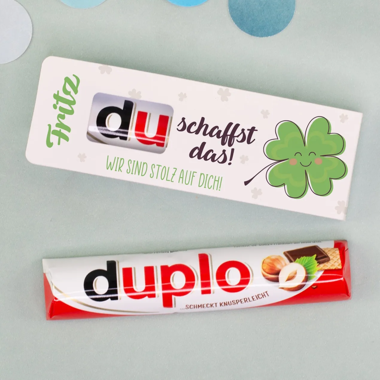 duplo Riegel als Glücksbringer personalisiert mit Name & Wunschtext | Geschenk für Prüfung & Abitur