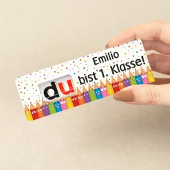 duplo Riegel mit Buntstift Motiv zur Einschulung | Geschenk mit Name für Schultüte & 1. Klasse