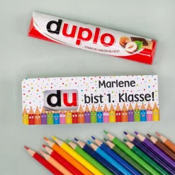 duplo Riegel mit Buntstift Motiv zur Einschulung | Geschenk mit Name für Schultüte & 1. Klasse
