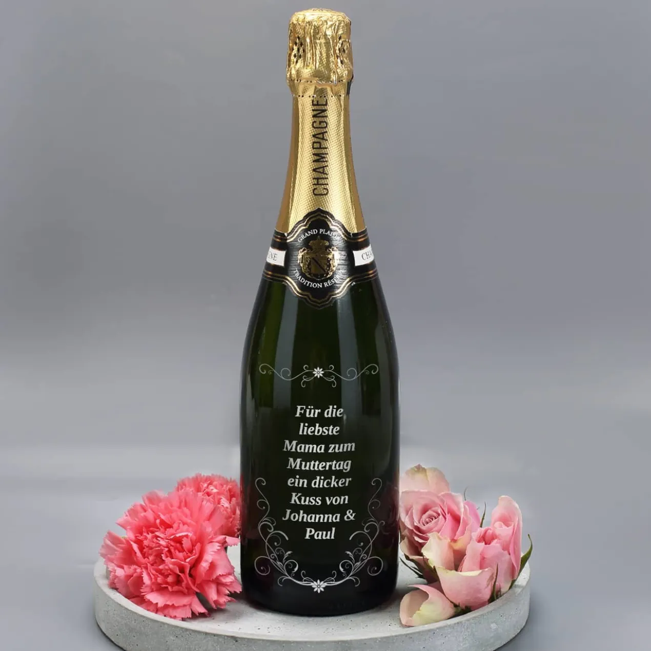 Edler Champagner mit frei wählbarem Wunschtext