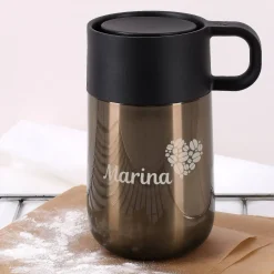 Edler WMF Thermobecher in 2 Farben mit Namensgravur und Kaffeebohnenherz