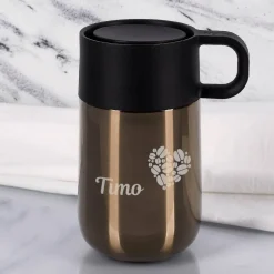 Edler WMF Thermobecher in 2 Farben mit Namensgravur und Kaffeebohnenherz