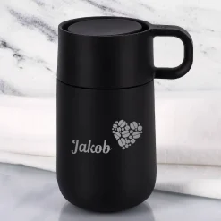 Edler WMF Thermobecher in 2 Farben mit Namensgravur und Kaffeebohnenherz