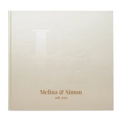 Edles Gästebuch zur Hochzeit personalisiert mit Namen und Datum in Cremeweiß | LOVE Erinnerungsbuch