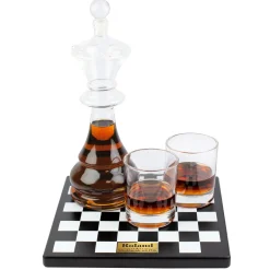 Edles Whisky Dekantier Set graviert mit Name & Wunschtext | Schach Dekanter mit König Karaffe, Gläsern
