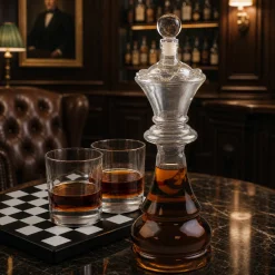 Edles Whisky Dekantier Set graviert mit Name & Wunschtext | Schach Dekanter mit König Karaffe, Gläsern