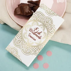 Eid Mubarak - goldveredelte 100 g Schokolade mit Mandalamotiv und Name personalisiert