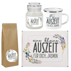 Eine kleine Auszeit - Geschenkset mit Tasse, Tee und Duftkerze