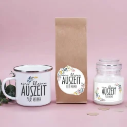 Eine kleine Auszeit - Geschenkset mit Tasse, Tee und Duftkerze