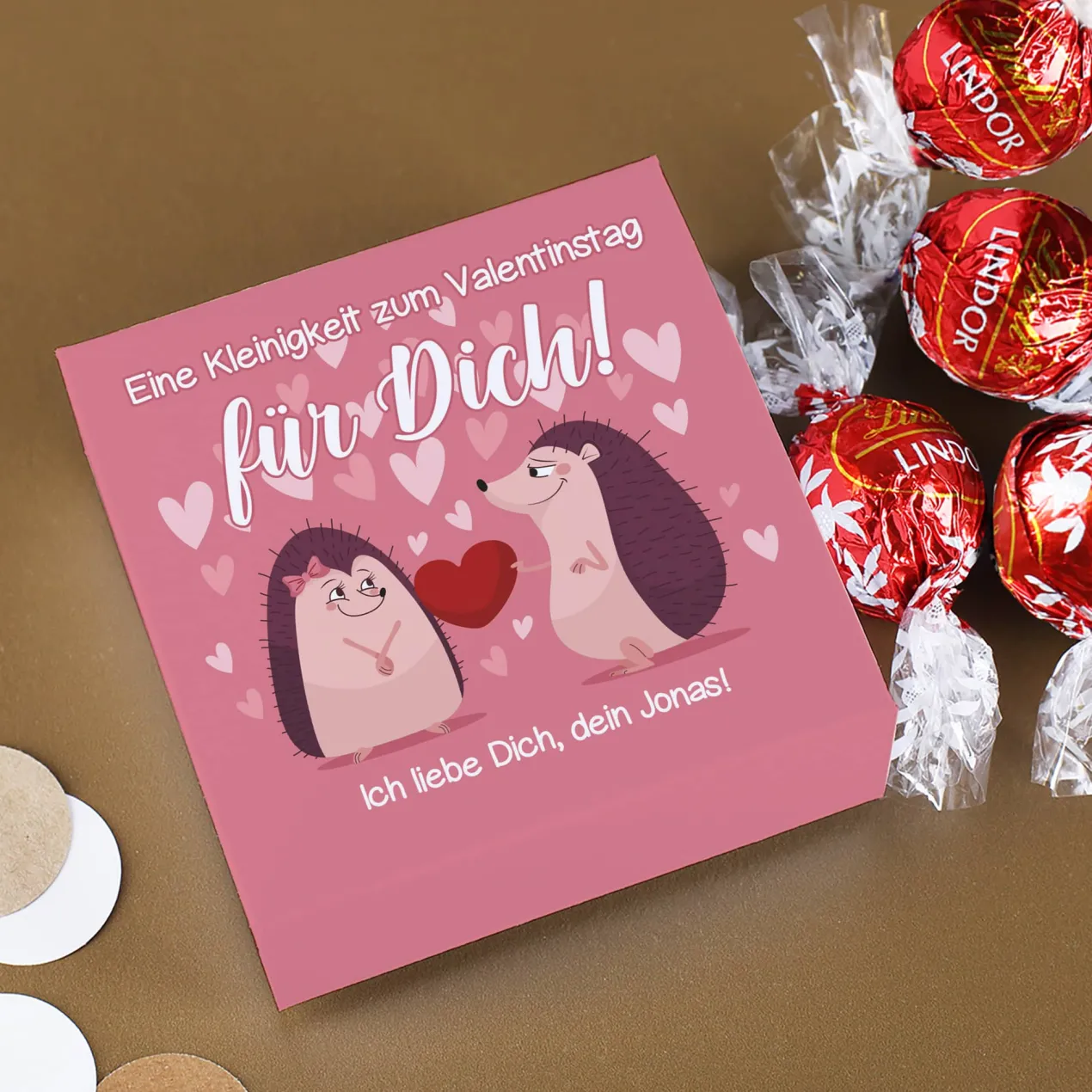 Eine Kleinigkeit zum Valentinstag - 4 Lindorkugeln in persönlich bedruckter Verpackung