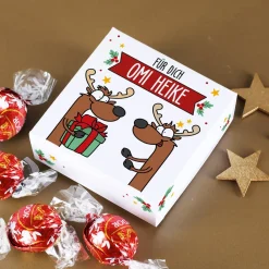 Eine Kleinigkeit zu Weihnachten - 4 Lindorkugeln in Verpackung mit Rentierdesign