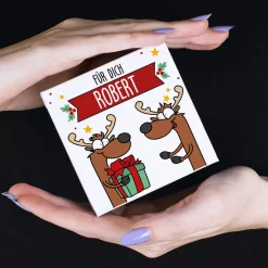 Eine Kleinigkeit zu Weihnachten - 4 Lindorkugeln in Verpackung mit Rentierdesign