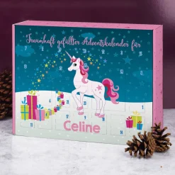 Einhorn - Adventskalender zum selbst Befüllen mit Name und Wunschtext bedruckt