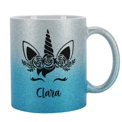 Einhorn - Glitzertasse mit Name - 3 Farben zur Auswahl