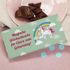 Einhorn Schokolade mit Ihrem Wunschtext