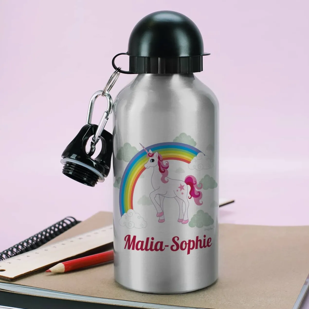 Einhorn Trinkflasche mit Ihrem Wunschnamen bedruckt